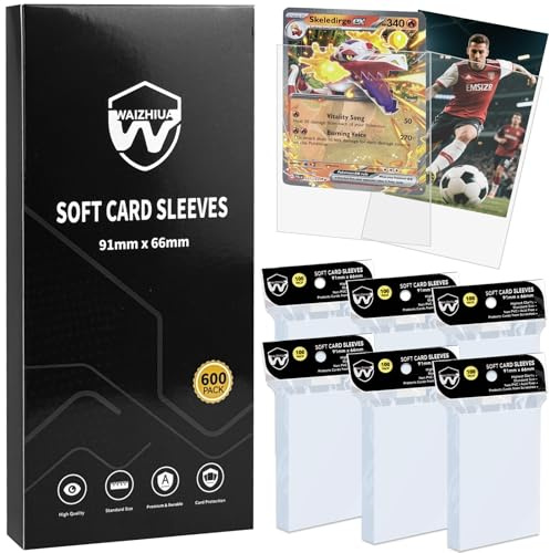 600pcs Card Sleeves, Soft Clear Penny Sleeves Compatible with Top Loaders | 66x91mm Ultra-clear waterproof, Sports cards protector, TCG game card sleeve, Dustproof scratch-free, Non-PVC acid-free
