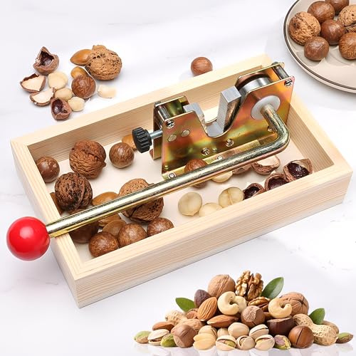XSQD Nut Crackers, Adjustable Nut-Clip,With Wooden Storage Basket Nut Container, Nutcracker Open Tool, With Nutcracker With PP Ball Handle, Suitable For Walnuts, Nuts, Hazelnuts, Almonds