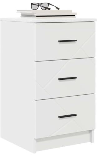 vidaXL Bedside Cabinet White 38 x 38 x 66 cm Engineered wood, Modern Bedroom Storage, Functional Nightstand, Compact Bedside Table, Simple Organizer, Wooden Drawers, Contemporary Design