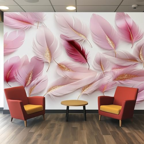 Pink Feathers Wallpaper Pink, Plumage Wall Paper for Bedrooms, Home Decor Photo Wallpaper for Living Room 350x256 Non-Woven Wall Mural W&9