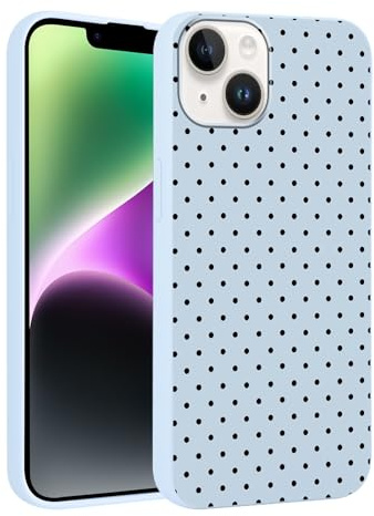 Foonary Polka Dot Phone Case for iPhone 14 Plus Cute Fashion Pattern Case 6.7, Aesthetic Trendy Stylish Design Women Girly Cover Camera Protective Slim Silicone Shockproof TPU Funda, Blue