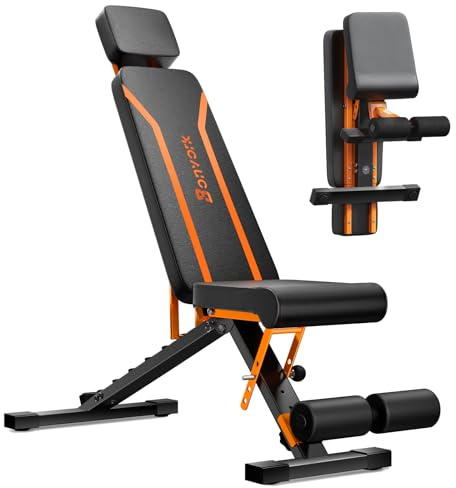 Hantelbank Klappbar Verstellbar, Multifunktion Training Fitness Bank Bauchtrainer Schrägbank, Trainingsbank mit 6-Fach Verstellbarer Rückenlehne/3-Fach verstellbarer Sitzkissen, Belastung 350KG