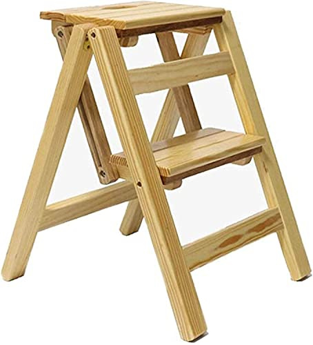 OIFAODAO Holz-Trittleiter, Trittleiter 2 Stufenhocker, zusammenklappbare Tritthocker for Erwachsene mit Rutschfester, Stabiler und breiter, M(Natural)