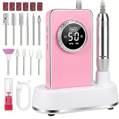 Ponceuse pour Ongles Professionnelle 50000 RPM, Lime à Ongles Électrique Portable Rechargeable, Appareil de Manucure Dédié – Ongles Acrylique Gel, Soin des Pieds, Maison & Salon (Rose)
