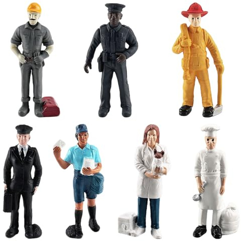 7 Stück Mini Figuren, Miniatur Zubehör Mehrere Figuren Miniatur Deko Mini | Miniatur Figuren PVC, Miniatur Dekoration Beinhaltet Polizist Koch und Arzt Miniaturornamente für DIY-Miniaturwelt-Dekoration