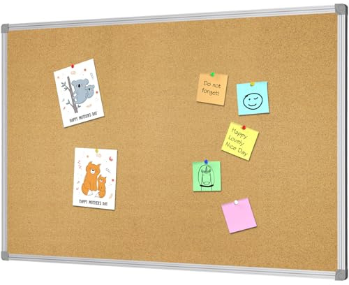 Lockways Cork Board Bulletin Board, Double Sided Corkboard 36 x 24, Wall-Mounted Aluminum Framed Message Presentation Notice Board 3 x 2