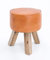 FineBuy Design Sitzhocker FB45553 Holz 37x45x37 cm Modern Fußhocker Rund, Turnbock Lederhocker Holzbeine, Hocker Massivholz mit Leder, Kleiner Fußhocker Gepolstert, Holzhocker mit Echtleder Braun