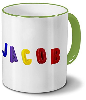printplanet Tasse mit Namen Jacob - Motiv Magnetbuchstaben - Becher, Kaffeetasse, Kaffeebecher, Mug - Grün