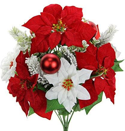 Admired By Nature GPB0707-RD/WT Weihnachtsstern, Kunstsamt, Weihnachtsstern, Nelke, Beere Weihnachtsstern, Rot/cm