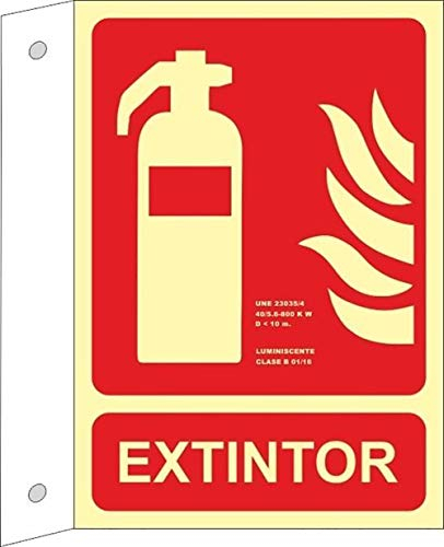 MovilCom® - Señal luminiscente BANDEROLA EXTINTOR PVC 1mm Clase A 210X300mm homologado cumple CTE, RIPCI nueva legislación (ref.A02701)