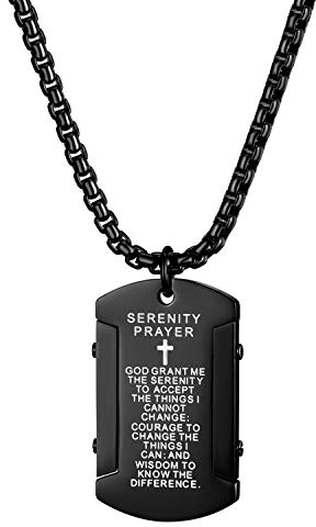 Cupimatch Dog Tag Herren Hundemarke mit Bibel Gravur Kette Halskette Anhänger für Männer Man Erkennungsmarke Edelstahl Jungen 60cm, Schwarz