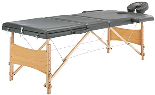 vidaXL Massagetisch mit 3 Zonen Tragetasche Höhenverstellbar Massagebank Massageliege Kosmetikliege Therapieliege Holzrahmen Anthrazit 186x68cm