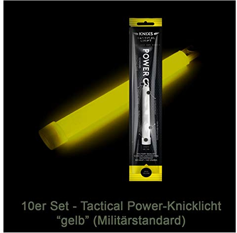 10er Set - Power-Knicklicht/Leuchtstab Tactical Light im Militär-Standard - gelb leuchtend (6 / 15cm) - einzeln verpackt - mindestens 12 Stunden Leuchtdauer