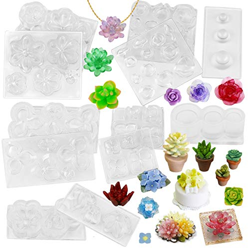 musykrafties Succulent Flower Pot Resin Silicone Moulds Set of 6 Mini Trays for Jewellery Casting Bracelet Charm Earrings Pendant Ring Miniature Ornament