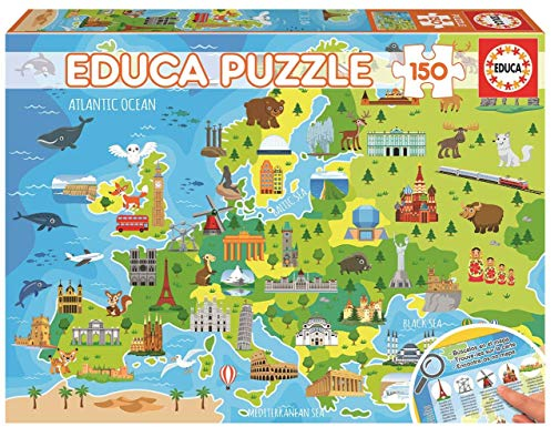 Educa - Europakarte, 150 Teile Puzzle für Kinder ab 6 Jahren, Landkarte, Lernpuzzle (18607)