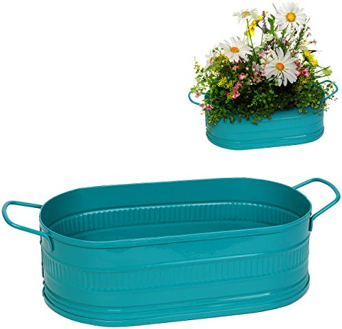 alles-meine.de GmbH Blumentopf/Pflanzkübel/Pflanzschale - Metall - türkis blau/Mint - OVAL - frostsicher - 28 cm - MITTEL groß - mit Henkel - Eimer/Dekotopf - Übertopf ST..