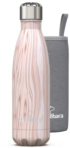 Capeebara - Gourde Inox Isotherme - Bouteille Isotherme Colorée - Avec Housse (Bois Blanc, 500 ml)