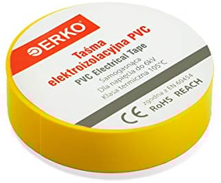 ERKO Cinta aislante 15mm x 10m amarillo 10 piezas, adhesiva para instalaciones eléctricas PVC, para aislar y reparar cables eléctricos, extrafuerte, agrupar cables