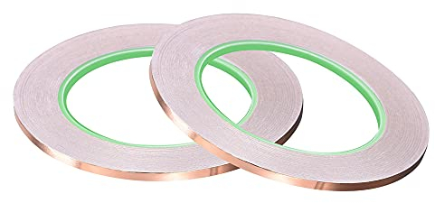 sourcing map 2 Stk. Doppelseitig leitfähig Klebeband Kupferfolienband 3mmx30m/98.4ft für Gitarre, EMI Shielding Crafts, elektrische Reparaturen