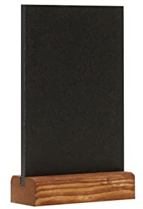 EUROPEL Kreidetafel Tischaufsteller, A6, Hochformat, Sockel aus Kiefernholz mit natürlichem Finish, doppelseitig, für wasserbasierte Marker, für Restaurants, Hotels, Konferenzen, Festivals