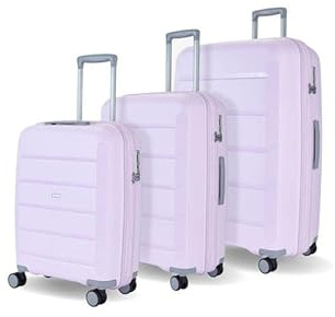 Rock Tulum Set of 3 Expandable Hard Shell Suitcases - Lilac | Lightweight & Durable - Set of S, M & L - Telescopic Handle - Impact-Resistant - 8 Smooth Wheels - TSA Lock - 12.2kg Weight