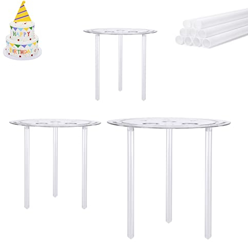olyee Cake Supports Set with 18 Pieces Cake Dowels Rods for Tiered Cake, 3 Tier Cake Separator Plates Cake Stand Holder for Wedding Cake Construction and Stacking (4, 6, 8 inch) (3 Layer)