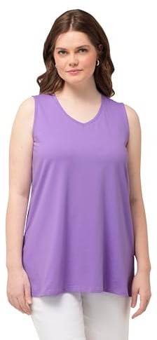 Ulla Popken Top, línea A, Cuello de Pico, sin Mangas Azul Lila 50+ 807291810-50+