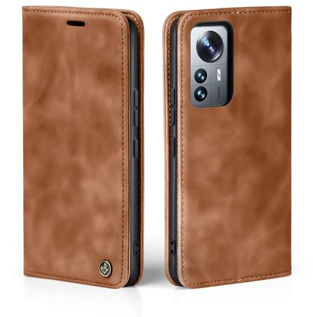 LBH Handyhülle für Xiaomi 12 Lite in Hellbraun mit Karten- und Geldfach Smartphone Hülle mit Standfunktion Flip Case Schutzhülle Magnetverschluss Vintage