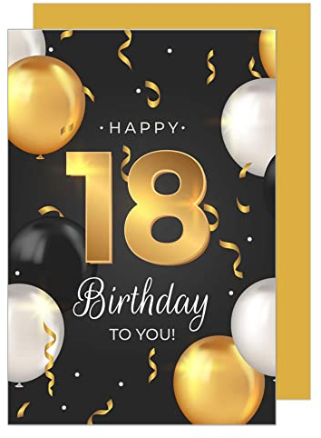 Edition Seidel Premium Glückwunschkarte zum 18. Geburtstag mit Umschlag. Geburtstagskarte Grusskarte Billet Luftballons Karte Happy Birthday Mann Frau Teenager (GZ351-18 SW023)