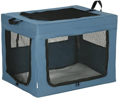 PawHut Sac de Transport Pliable pour Animaux de Compagnie avec poignée Ouverture supérieure Tissu en Maille - 69 x 51 x 51 cm - Bleu Noir