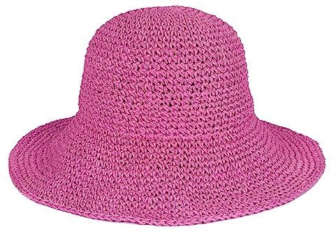 Strohhut für Damen, faltbar, verstaubar, breite Krempe, Sommer-Strandhut, gehäkelt, Fischerhut, Rose, Einheitsgröße