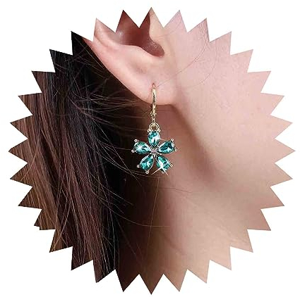 Inateannal Vintage Esmeralda Flor Pendientes Pendientes Flor De Cristal Verde Cz Flor Pendientes Colgantes Oro Huggie Pendientes De Aro Joyas Para Mujeres Y Niñas