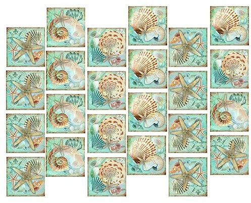 GRIRIW 24pcs Shell Tile Stickers Removable Bathroom Kitchen Decorative Wall Tiles Sticker Ornaments for Kitchen Backsplash