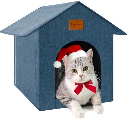 Outdoor Cat Shelter for Feral Cats - Waterproof House for Outside/Indoor Use, Insulated for Winter With Cozy Cushion, Easy to Assemble, Navy Blue