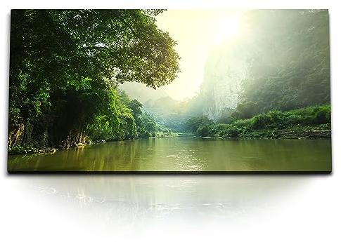 Paul Sinus Kunstdruck Bilder 120x60cm Fluss im Dschungel Laos Natur Grün Tropisch