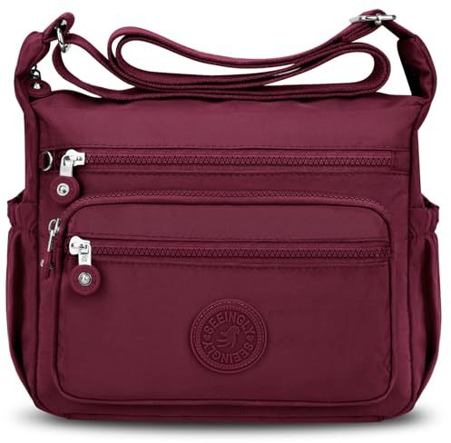 ONEKERUN Casual umhängetasche damen, Nylon Wasserdichte Crossbody Bag Mehrere Taschen Handtasche mit Vielen Fächern Breiter Gurt Leichte Schultertasche Damen Tasche für Schule, Arbeit, Reisen