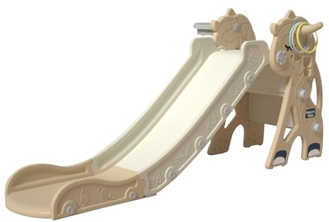 Zkiprm Toboggan Plié Allongé (142cm) Multifonctionnel Toboggan Bebe Avec Marches Antidérapantes, Panier de Basket, Jouets, Tapis Antidérapants Toboggan Exterieur Enfant & Interieur Enfant Pour 1-3 ans