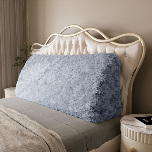 Johnear Keilkissen Lesekissen für Bett und Sofa Lehnenkissen Blau Plüsch Kissen 140cm, Rückenkissen Kopfteil Bett Rückenlehne Großes Dreieckiges Lendenkissen