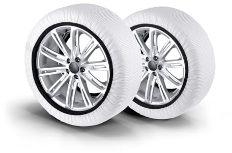 WALSER Premium Textile Schneeketten nach EU Norm 16662-1 homologiert, Qualitätssieger Sehr Gut*, 2er Set Textilschneekette Snow Sock, Anti-Rutsch Auto Schneeketten, Car Snow Chains weiß XL