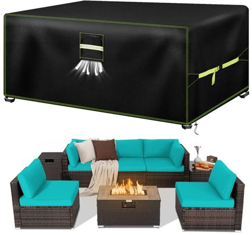 VDISRR Funda Mesa Exterior Impermeable, 600D Oxford Funda para Muebles de Jardín 270x180x89cm, Funda Protectora para Sofa con Salidas de Aire Cubierta de Muebles de Patio Anti Viento, Anti UV