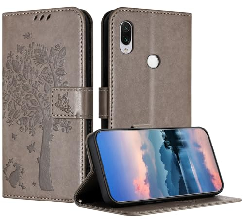 JayModCase Hülle für Xiaomi Redmi Note 7 / Redmi Note 7 Pro, Leder Klapphülle Schutzhülle mit [Kartenfach] [Standfunktion] [Magnetverschluss] Handyhülle Kompatibel mit Redmi Note 7 - Grau