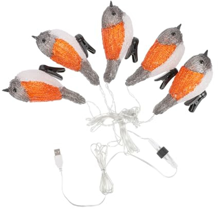 LED Lichterkette Rotkehlchen aus Acryl, Solar, Ip44, Weiß | Garten und Balkon, Energiesparend Betrieben, Dekorative Vogelform für Festbeleuchtung