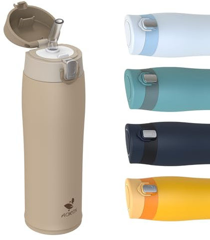 AORIN Trinkflasche - 500ml - 18/8 Edelstahl Wasserflasche Auslaufsicher -Trinkflasche Kinder mit Strohhalm BPA-Frei | Schule, Sport, Wasser, Fahrrad