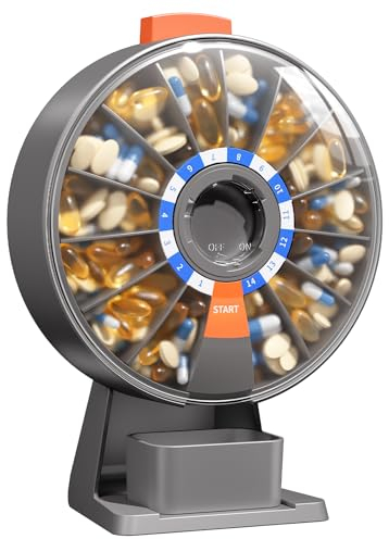 Daviky Tablettenbox, Großer Pillendose zur Wandmontage oder freien Aufstellung, Tablettenbox 14 tage Druckknopf-Design, Wochen-Pillendose für Vitamine, Medikamente, Nahrungsergänzung & Fischöl (Gray)