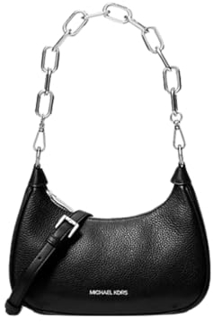 Michael Kors Cora Medium Pebbled Leather Shoulder Bag Black Silver, schwarz/silberfarben, Medium
