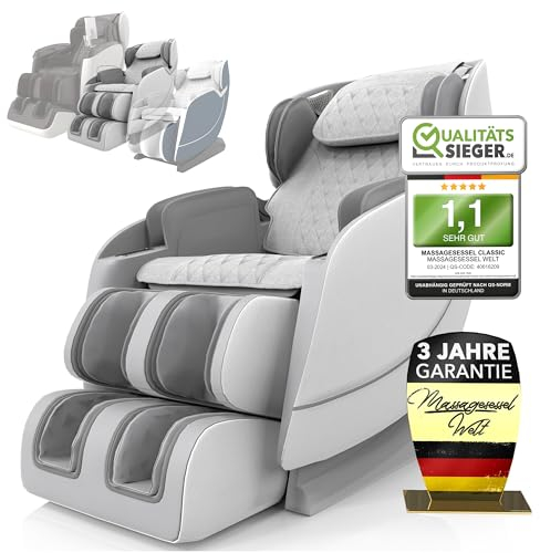 LUX Massagesessel +Bodyscann +Wärmetherapie +Airbag +Bluetooth +Ganzkörper +Zero Gravity, 11 Programme, Shiatsu -Massagesesselwelt | Weiß/Hellgrau