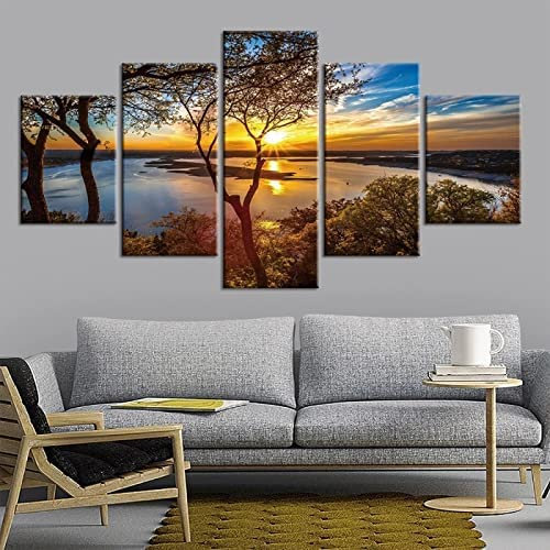 5 Stück Leinwand Gemälde Wandkunst Baum Bei Sonnenuntergang Xl 150 X 100 Cm Wanddekoration Modernes Kunstwerk Gemälde Für Home Office Wohnzimmer Schlafzimmer Für Esszimmer Kinderzimmer Gal -5E5X-Y5Z4-