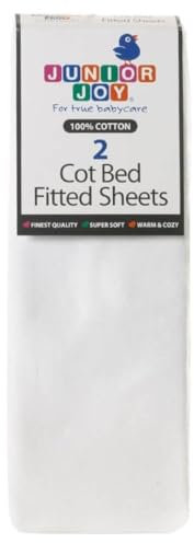Junior Joy Spannbettlaken für Kinderbett, 100% Baumwolle, Oeko-TEX Standard 100, weich und atmungsaktiv, 60x120cm, für Baby und Kleinkind, 2er-Pack - Weiß