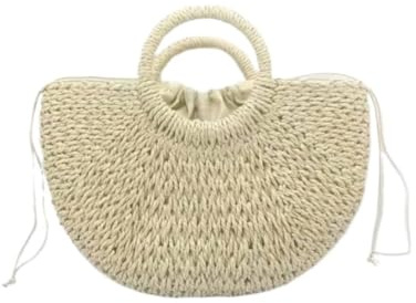 GOOPEEG Sommer Strand Geldbörse Sommer-Stroh-Strand-Einkaufstasche, Handgefertigt, Große Stroh-Einkaufstasche Handgefertigte Strohsäcke(Color:Beige)