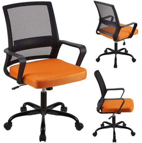 T-THREE.Adjustable office chair, ergonomic mesh swivel seat, with lumbar support, height adjustment, 360° rotation, and tilt function, mesh backrest for home office(Orange)